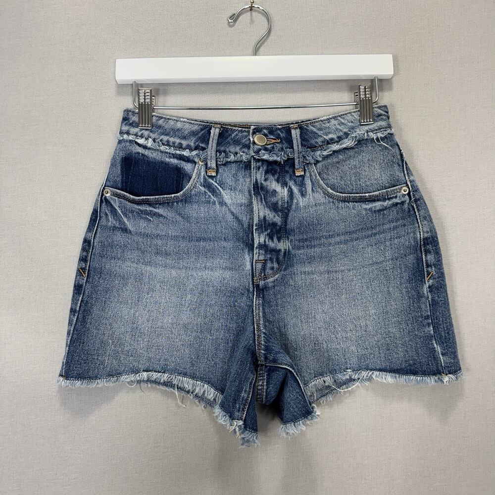 Good American Denim Jean Shorts Women 25 Blue Bombshell Shadow Pocket Button Fly - Picture 2 of 13